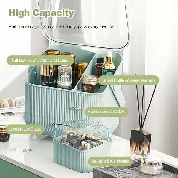 Portable Makeup Organizer with Dustproof Lid