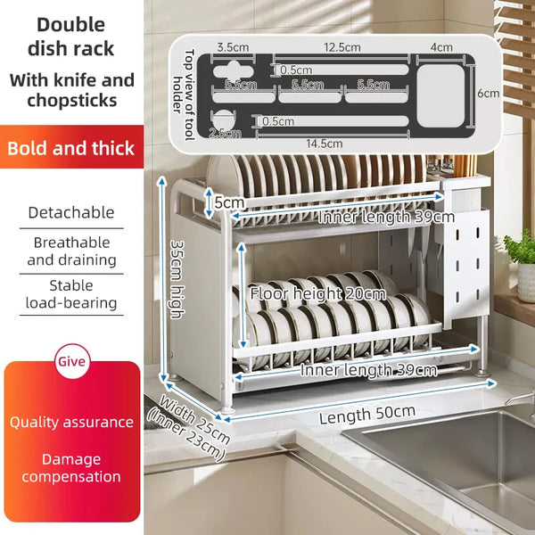 Kitchen Dish Drying Rack Multi-Functional Plates Drainer Storage Organizer Sink