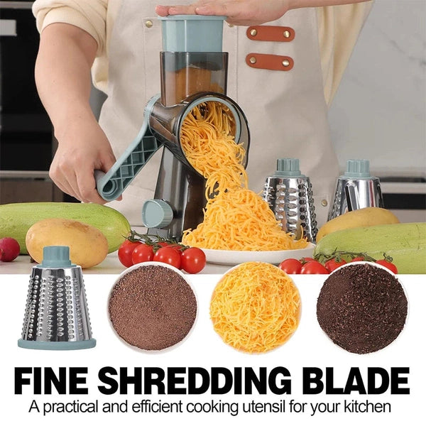 3 in 1 Rotary Cheese Grater, Versatile Manual Vegetable Slicer