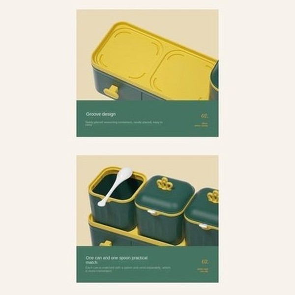 Multi-Grid Seasoning Box with Spoon Salt Monosodium Glutamate Pepper Household Condiment Combination Set. Kitchen Organizers. Type: Spice Organizers.