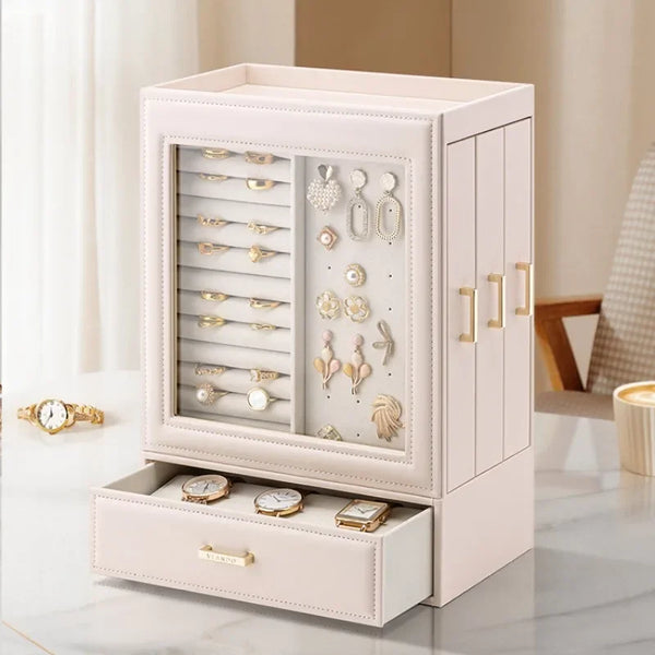 Luxury Leather Jewelry Organizer with Drawers