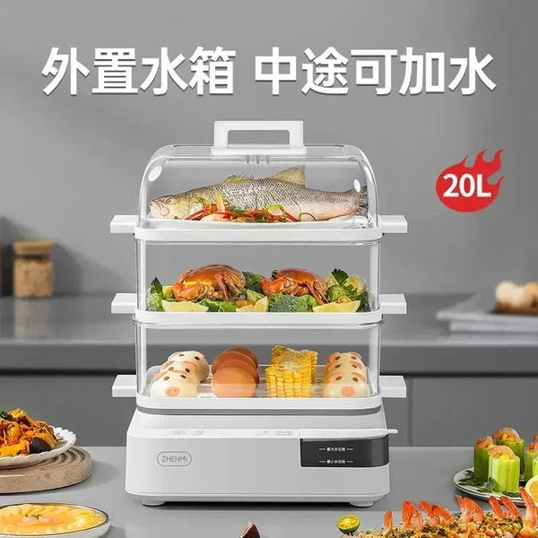 220V Foldable Electric Food Steamers with Large Capacity and Multi-Layer Design