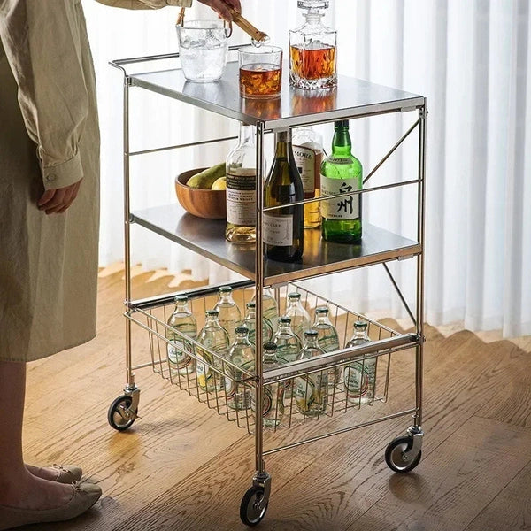 Stainless Steel Dining Car Moveable Three-layer Trolley