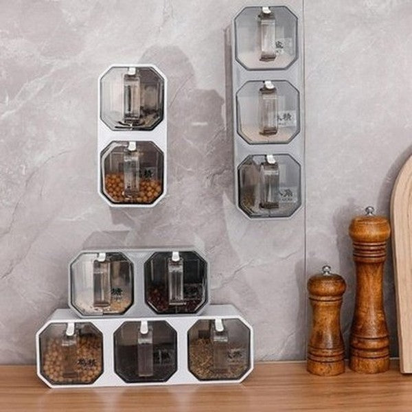 Elevate your culinary game with our 3-grid seasoning boxes set - wall-mounted, transparent, and drawer-designed for ultimate moisture protection: Spice Organizers.