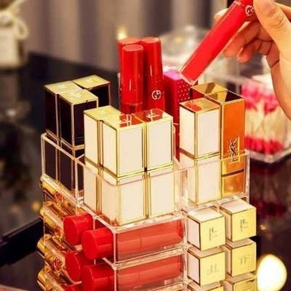 53 Lattice Acrylic Lipstick Tower Stand - 360 Degree Rotating Makeup Organizer