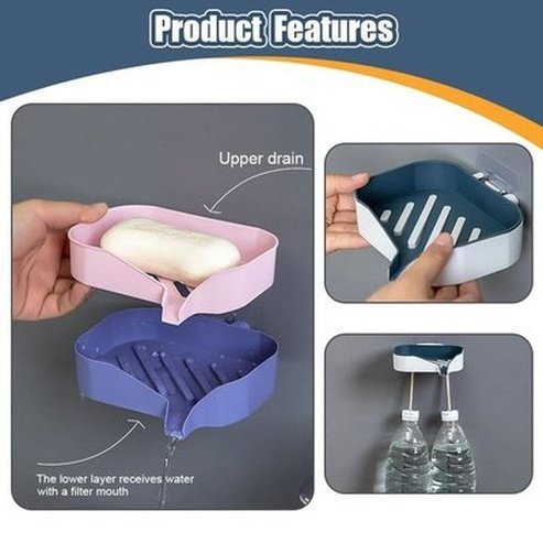 Adhesive Wall Soap Box Soap Dish Drainer Water Drain Soap Dish Tray Bathroom Kitchen Storage Accessories Super Suction Cup Container. Type: Soap Dishes and Holders.