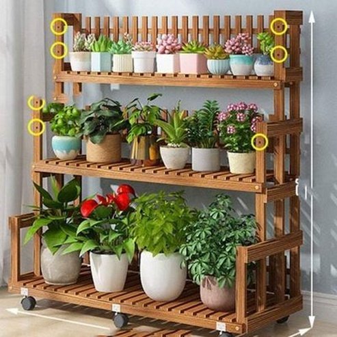 Multi-layer Wooden Outdoor Plant Display Shelf