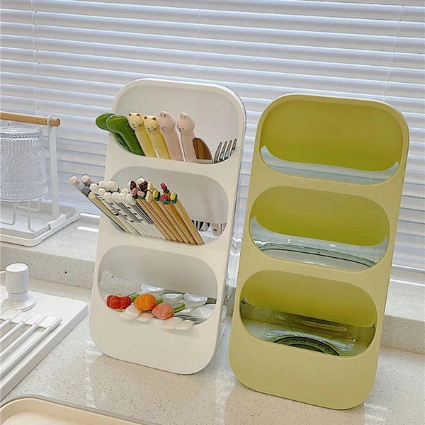 Multi-Functional Three-Layer Draining Storage Box For Kitchen Utensils