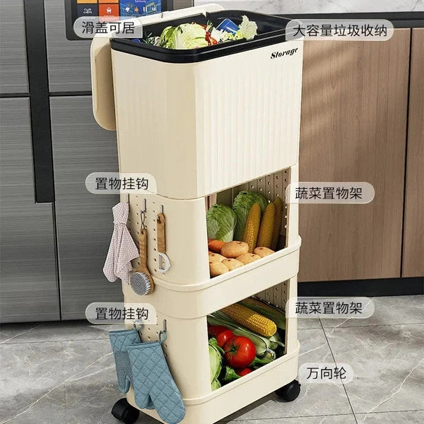 Japanese-Style Sliding Cover Kitchen Trash Can