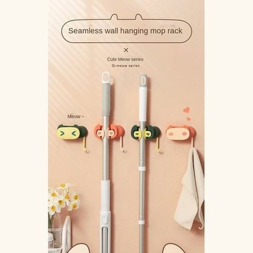 Cartoon Broom Holder Heavy Duty Practical Clip Mop Organizer Wall Mount Hook Stainless Steel Storage Space Saving Hanger Use: Sundries: Storage Hooks and Racks.