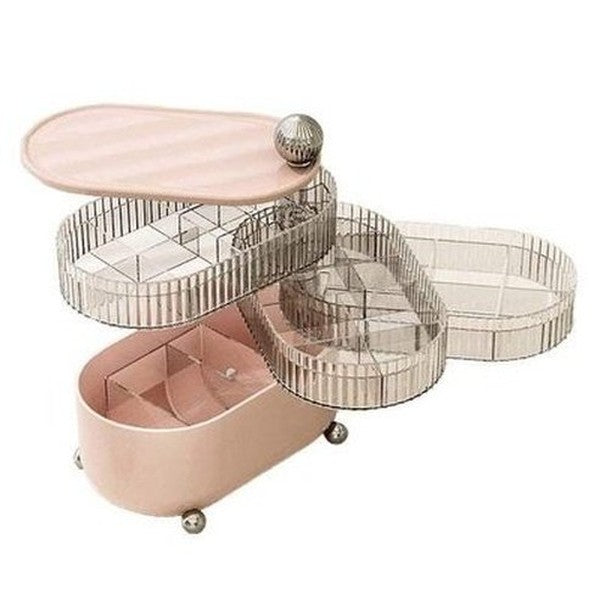 Layered Rotating Cosmetic Storage Box with Lid