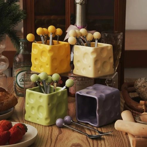 Ceramic Pen Holder & Fruit Fork Storage Jar