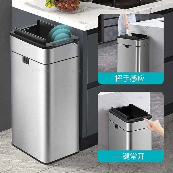 Smart Sensor Trash Can, Large Capacity Stainless Steel Smart Garbage Bin