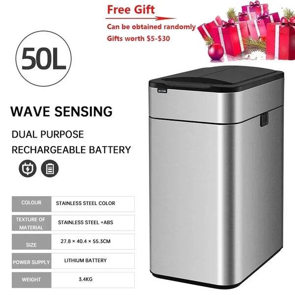Smart Sensor Trash Can, Large Capacity Stainless Steel Smart Garbage Bin