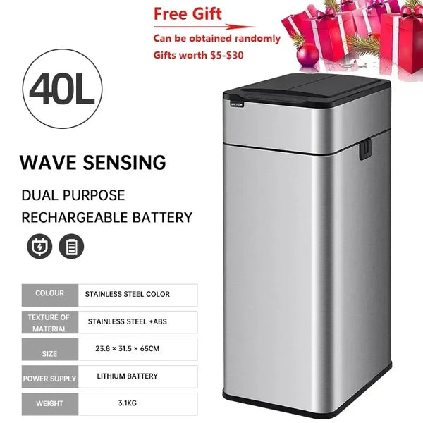Smart Sensor Trash Can, Large Capacity Stainless Steel Smart Garbage Bin