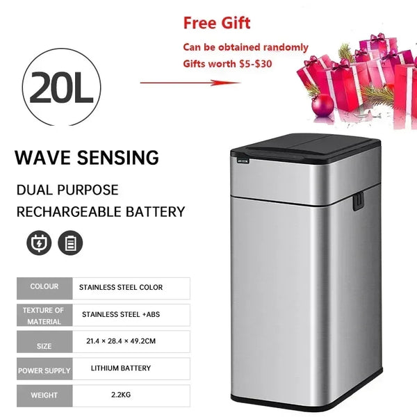 Smart Sensor Trash Can, Large Capacity Stainless Steel Smart Garbage Bin