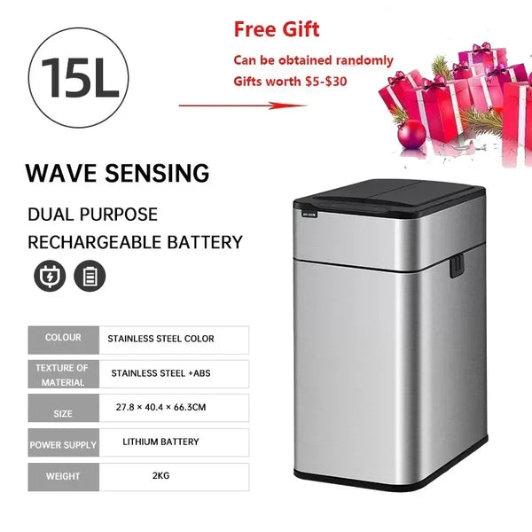 Smart Sensor Trash Can, Large Capacity Stainless Steel Smart Garbage Bin