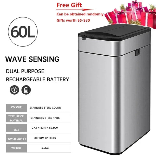 Smart Sensor Trash Can, Large Capacity Stainless Steel Smart Garbage Bin