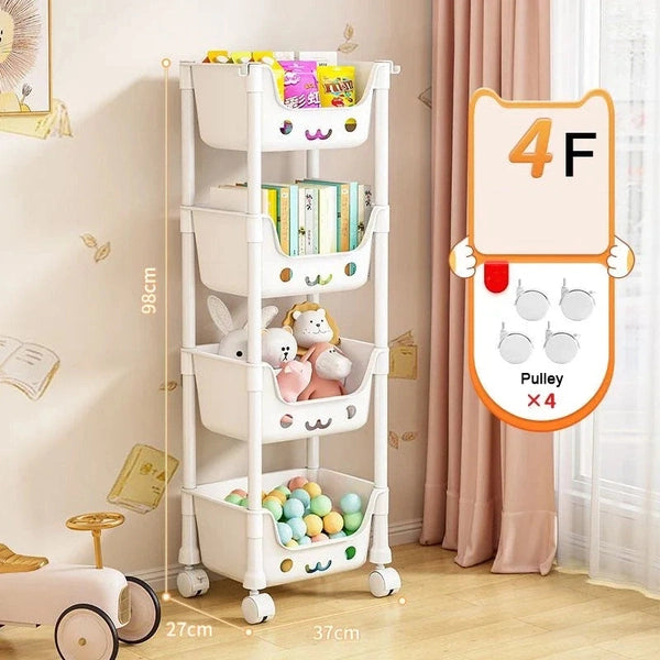 Snack Storage Rack, Toys Storage Trolley, Rolling Movable Large Capacity Shelf