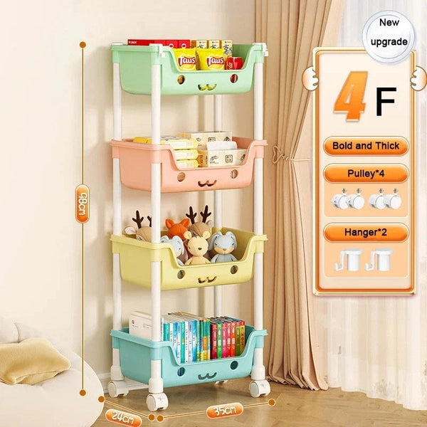 Snack Storage Rack, Toys Storage Trolley, Rolling Movable Large Capacity Shelf