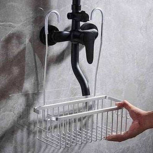 Stainless Steel Basket Shower Storage with Hooks