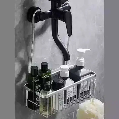 Stainless Steel Basket Shower Storage with Hooks