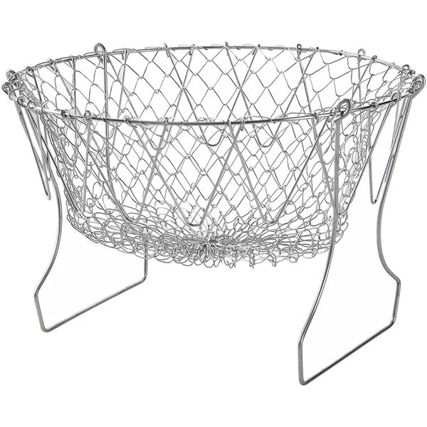 Stainless Steel Filter Fryer, Leak Net Churned Basket, Kitchen Folding Frying Basket