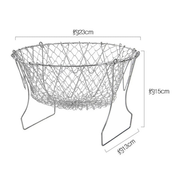 Stainless Steel Filter Fryer, Leak Net Churned Basket, Kitchen Folding Frying Basket