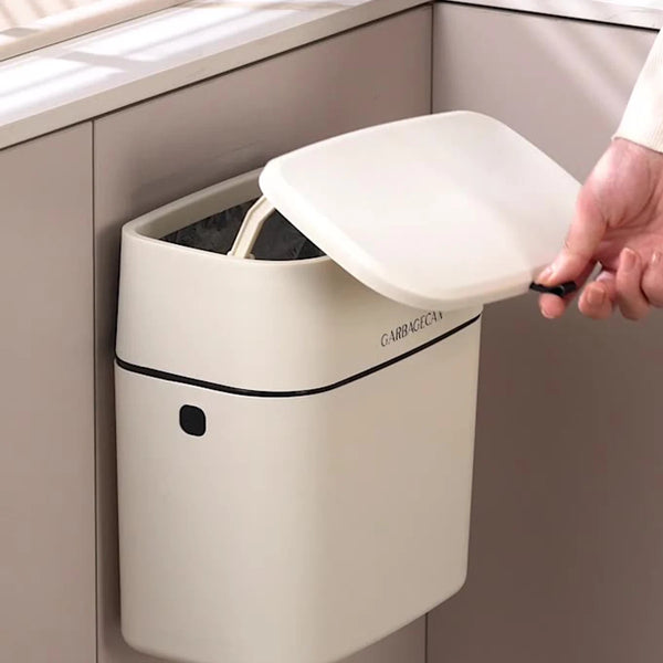 Stylish Hanging Trash Can for Home Toilets, Large Capacity Square Design, Comfortable Clamshell Lid