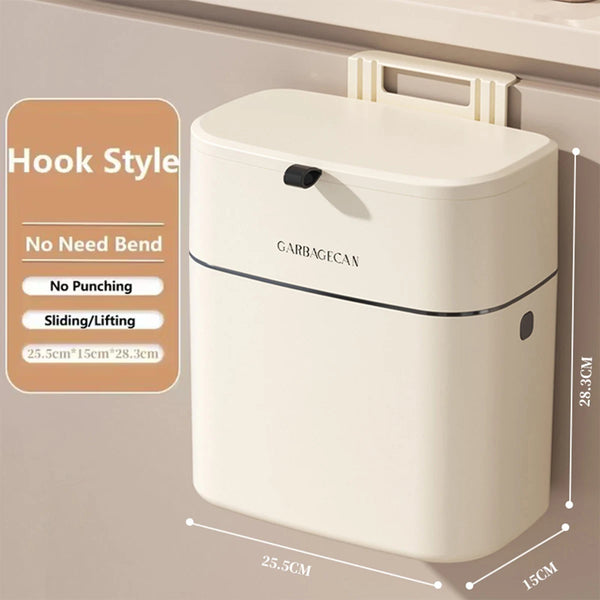 Stylish Hanging Trash Can for Home Toilets, Large Capacity Square Design, Comfortable Clamshell Lid