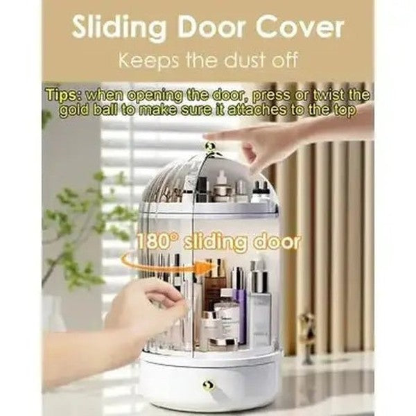 Swivel Makeup Organizer with Lid and Drawer