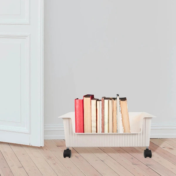 Under-Desk Plastic Bookshelf with Wheels – Mobile Storage Box for Students