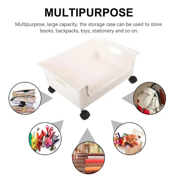 Under-Desk Plastic Bookshelf with Wheels – Mobile Storage Box for Students