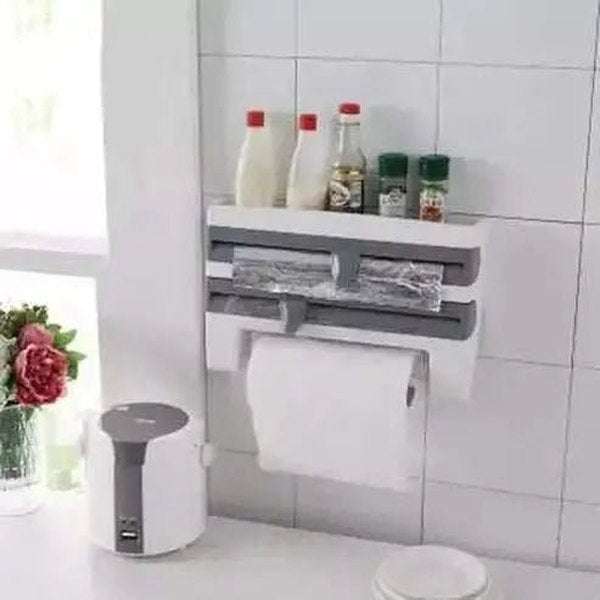 Wall-Mounted Kitchen Organizer for Paper Towels and Cling Film