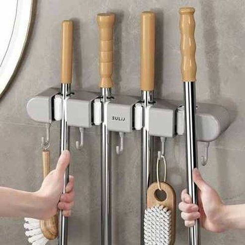 Wall-Mounted Mop Holder and Broom Hanger for Efficient Storage