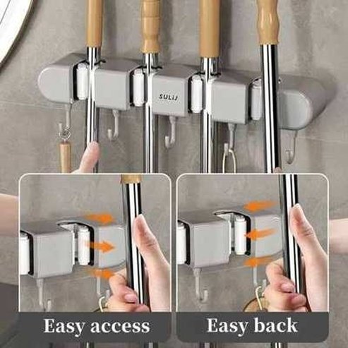 Wall-Mounted Mop Holder and Broom Hanger for Efficient Storage