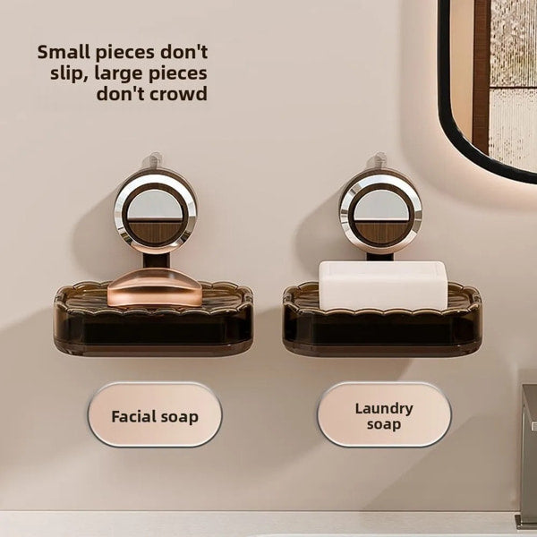 Suction cup soap tray for bathroom wall