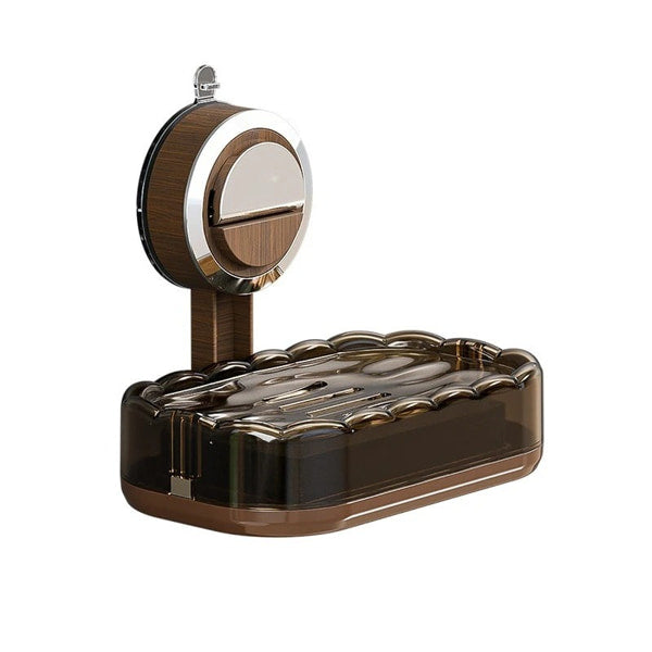 Wall-mounted soap dish with drain rack and suction cup