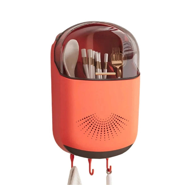 Wall-Mounted Kitchen Cutlery Storage Box with Lid Plastic Knife Holder