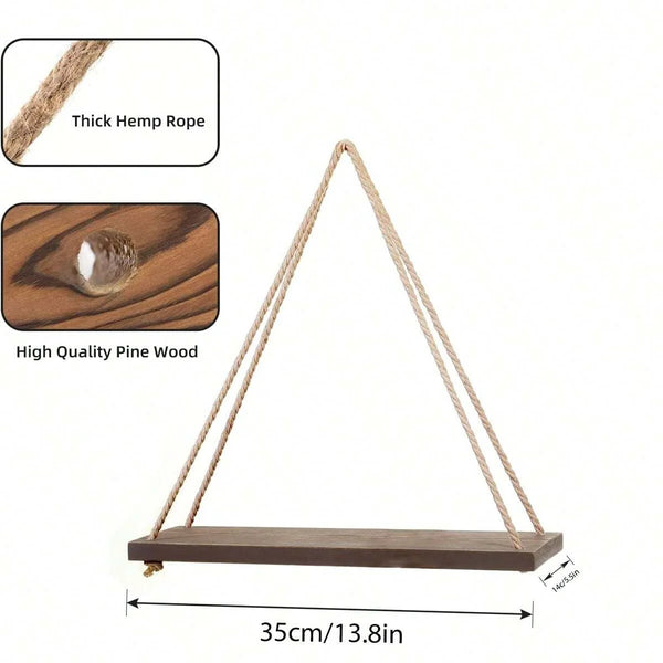 Wall Decoration Hanging Rope Flower Pot Storage Rack, Wall Hanging Wooden Storage Rack