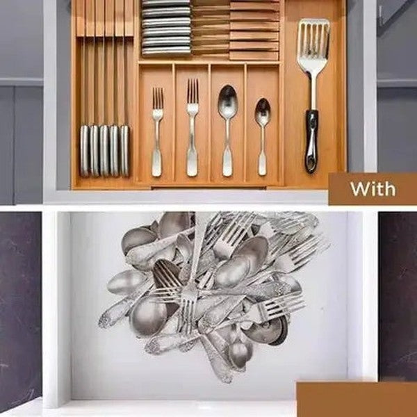 Wooden Divided Drawer Organizer for Knives and Cutlery