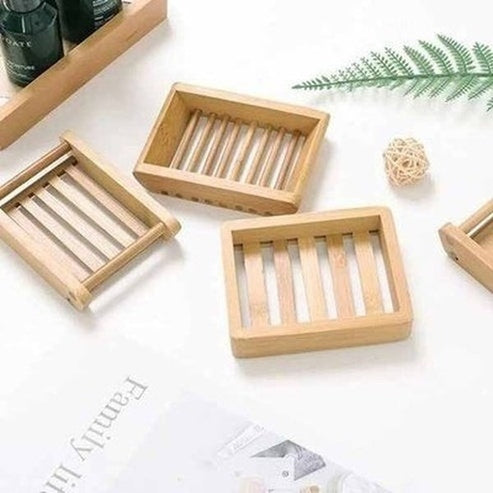 Wooden Natural Bamboo Soap Dishes Tray Holder Storage Soap Rack Plate