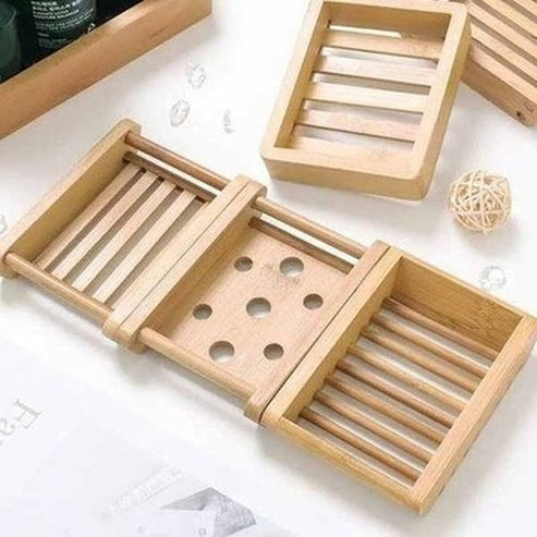 Wooden Natural Bamboo Soap Dishes Tray Holder Storage Soap Rack Plate