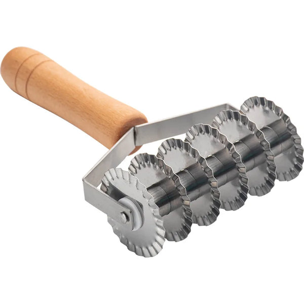 Wooden Handle Stainless Steel Mesh Knife, Pizza Cake Lace Interface Knife, Six-Wheel Pizza Roller Knife