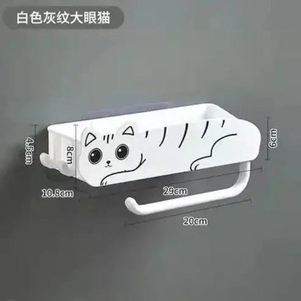 Cartoon Cat Bathroom Storage Rack with Hooks