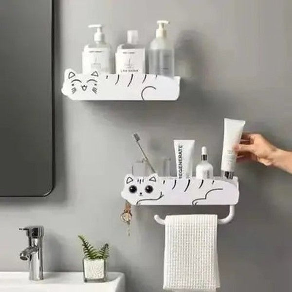 Cartoon Cat Bathroom Storage Rack with Hooks