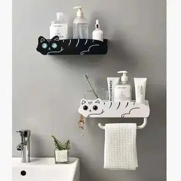 Cartoon Cat Bathroom Storage Rack with Hooks