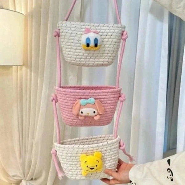Cartoon Cotton Woven Wall-Mounted Storage Basket