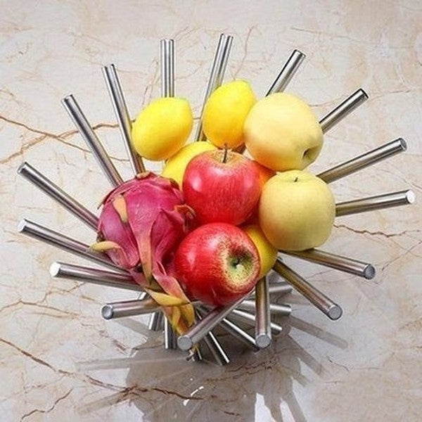 stainless steel folding rotating fruit bowl. this stainless steel fruit rack offers an attractive, space-saving storage solution for your home. type: decorative trays