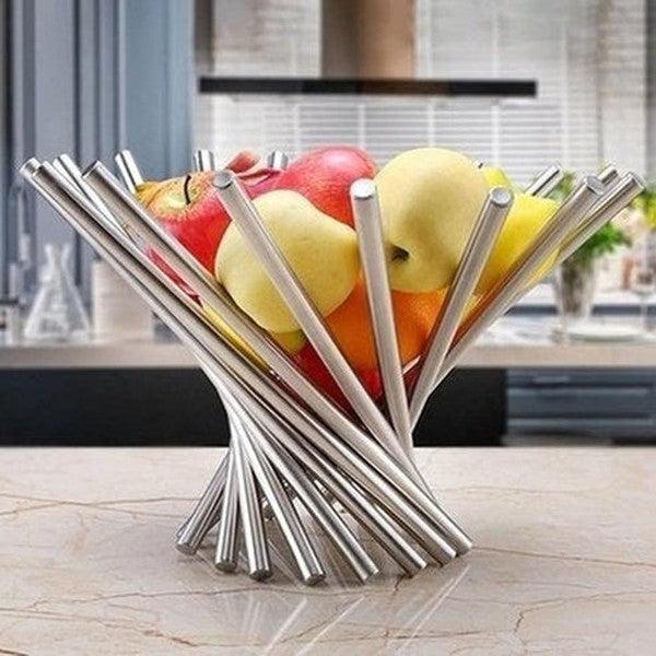 stainless steel folding rotating fruit bowl. this stainless steel fruit rack offers an attractive, space-saving storage solution for your home. type: decorative trays